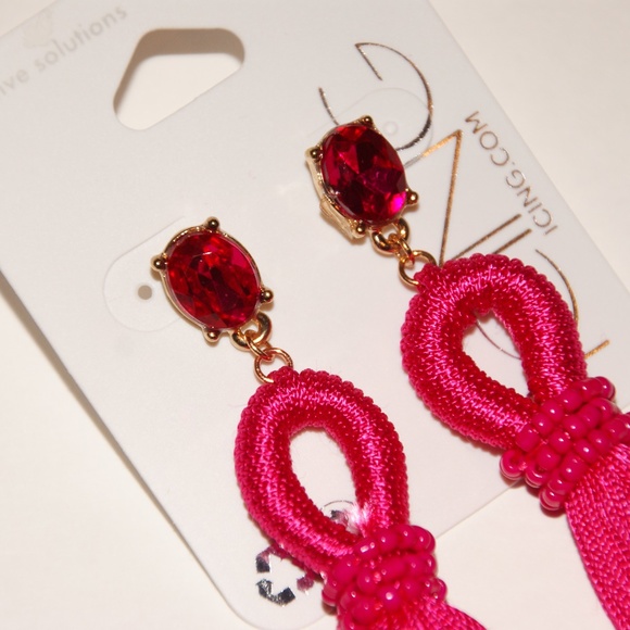 NEW 4" Looped Tassel Drop Earrings - Hot Pink NWT - Picture 5 of 8